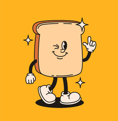 Groovy piece of bread character. Flat vector illustration.