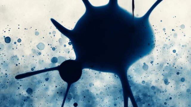 Microscopic view of virus particles with spherical and spiky structures