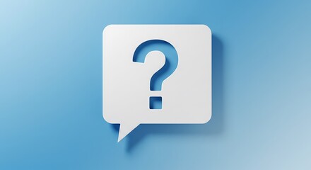 Question mark symbol for FAQ, information, problem and solution concepts. Quiz, test, survey, interrogation, support, knowledge, decision. Minimalist design with icon cutout paper and blue background.