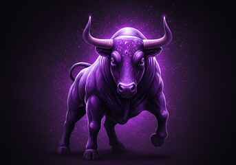 Obraz premium Powerful purple bull art, embodying leadership, luxury, and determination with a mystical, bold presence ,ambition ,purple ,charge