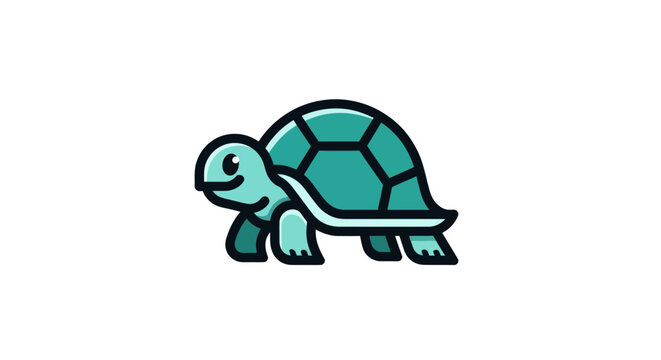 Cartoon-style teal turtle with dark outlines on a white background