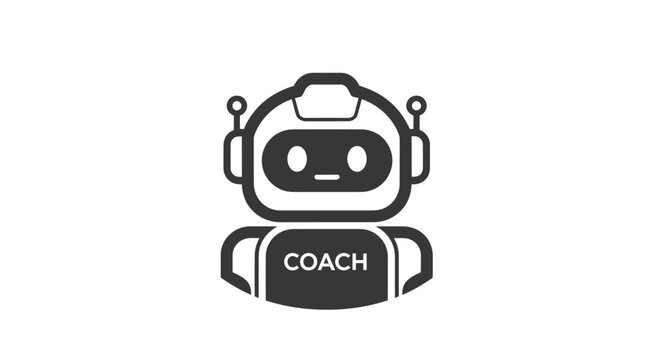 Cartoon robot with COACH on its chest, black on white