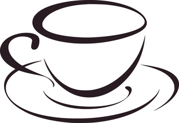 Minimalist dark coffee cup and saucer line drawing dark gray