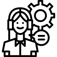 Customer Service Representative With Headset Icon And Gear Symbol Representing Support And Operations On Transparent Background