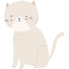 Cute Cartoon Light Beige Cat Sitting With Pink Cheeks And Whiskers On Transparent Background Adorable Feline Pet Illustration