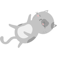 Cute Gray Cat Lounging Happily with Closed Eyes on a Clean White Background Ideal for Design Projects