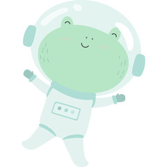 Cute Green Frog Astronaut Floating In Outer Space Wearing White Spacesuit And Helmet Transparent Background