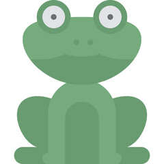 Cute Green Frog Cartoon Character with Big Eyes Sitting with Transparent Background and Outline for Spring Season Celebration