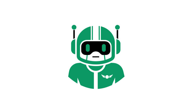 Green robot icon with helmet and wing emblem
