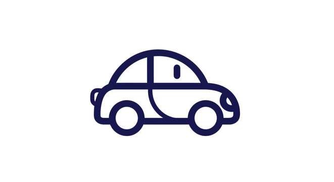 Simple blue line drawing of a compact car on a white background