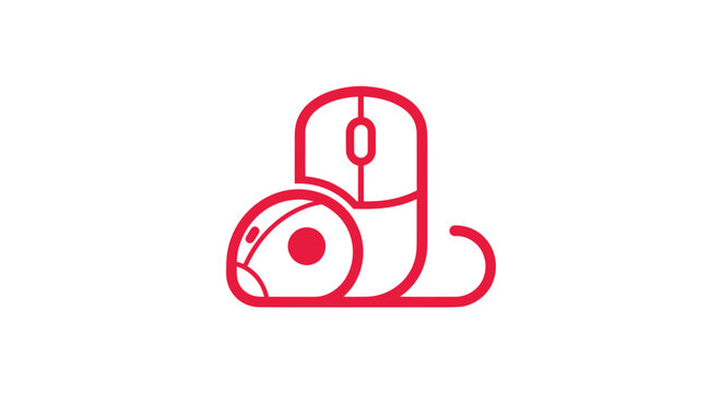Sled design featuring computer mouse, trackball outlines in red