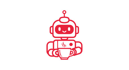 Obraz premium Red, cartoon robot holding a mug
