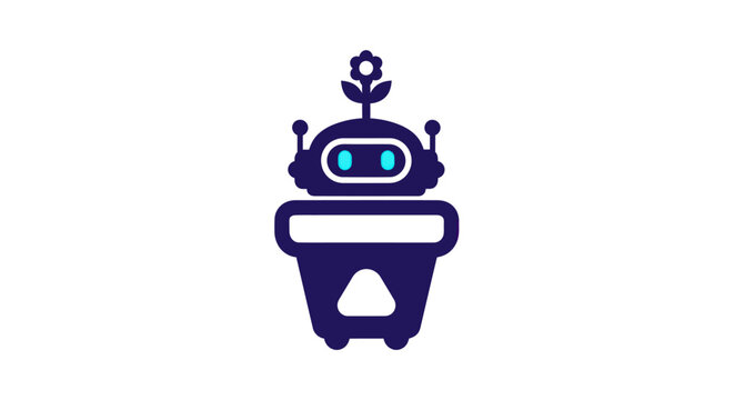 Charming robot with flower antenna in a pot