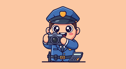 Cute cartoon cop with camera