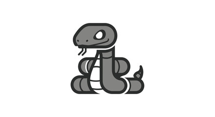 Cartoon, grey snake coils forward, with a split tongue and white fill