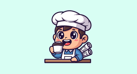 Chef drinks coffee