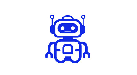 Cartoon-style, blue outlined robot with antennae against a white background