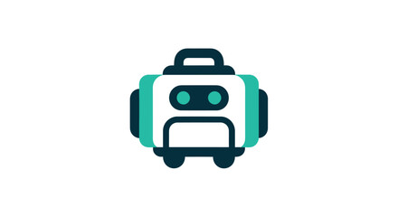 Stylized teal & white cartoon robot with rounded edges on a white background