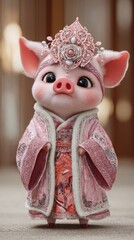 Fototapeta premium Cute pig wearing ornate crown and traditional ornate kimono robe Animal