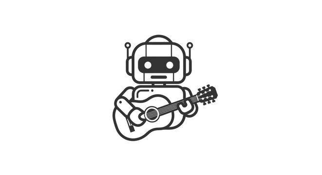 Robot playing guitar, outlined
