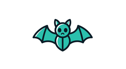 Teal bat, outlined in black, featuring a small, sad face