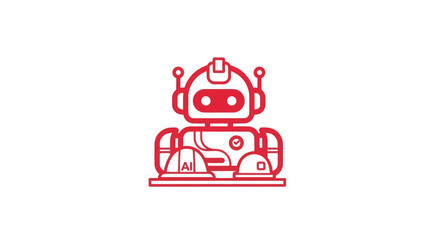 Red cartoon robot icon with hard hats