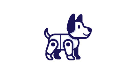 Cartoon dog standing, outlined in blue