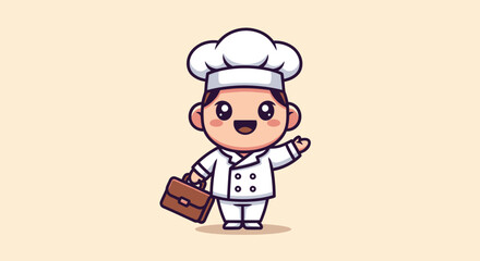 Kawaii chef with briefcase