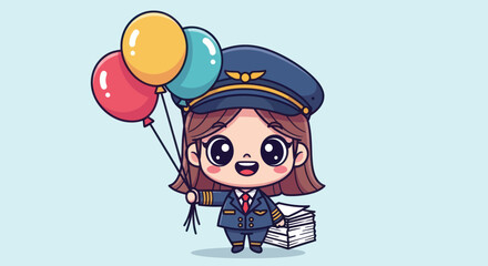 Cartoon pilot with balloons