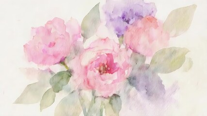 Soft and elegant animated background of watercolor flowers blooming. Gentle pastel colors create a loving atmosphere, perfect for Mother's Day greetings, invitations, or special event videos.