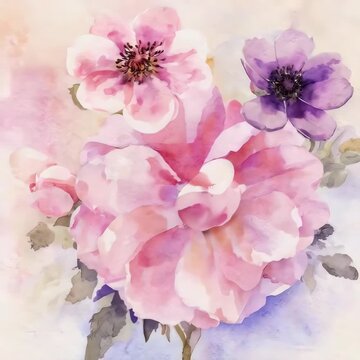 Soft and elegant animated background of watercolor flowers blooming. Gentle pastel colors create a loving atmosphere, perfect for Mother's Day greetings, invitations, or special event videos.