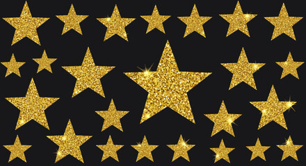 Elegant golden stars on a black background for festive and celebratory design