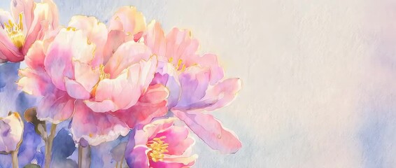 Soft and elegant animated background of watercolor flowers blooming. Gentle pastel colors create a loving atmosphere, perfect for Mother's Day greetings, invitations, or special event videos.