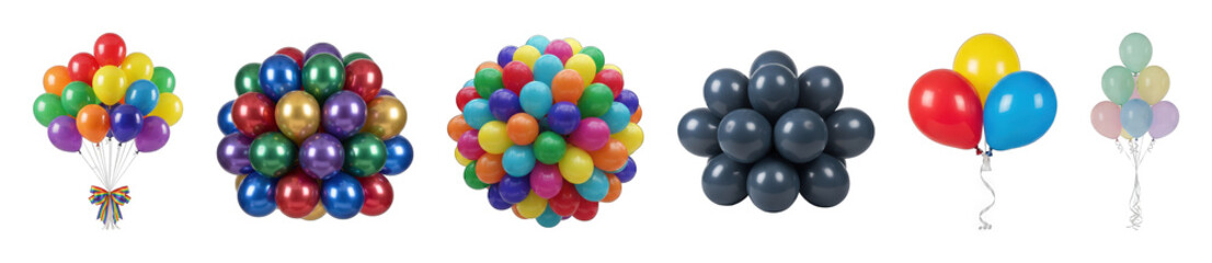 Obraz premium Balloon set including bright, metallic, pastel, and matte arrangements isolated. Festive decorations for celebrations and events.