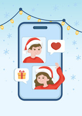 Online Christmas Greeting - Video Call on Smartphone with Holiday Spirit