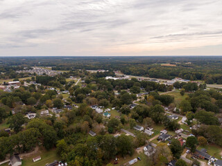 Late Afternoon Drone Images of Franklinton, North Carolina Featuring Downtown and Surrounding Areas, and The US Highway 1 Corridor