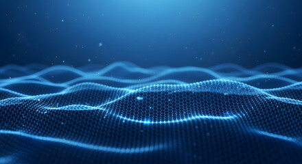 Abstract digital wave with glowing particles and futuristic network connections