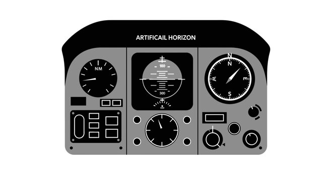 Aircraft artificial horizon instrument panel display vector image