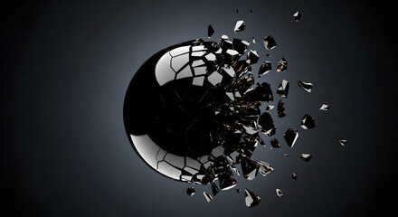 Shattering Black Obsidian Sphere in Motion