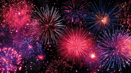 Fototapeta premium Vibrant Fireworks Display Illuminating the Night Sky with Explosions of Color and Sparkling Light