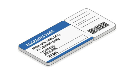 Isometric Vector Illustration of a Boarding Pass for a Flight Destination
