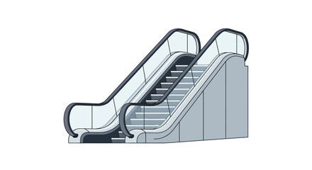Modern escalator vector illustration with gray and white color scheme