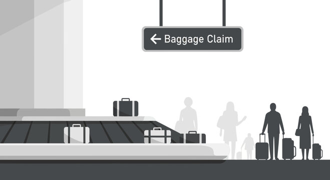 Minimalist vector graphic illustrating the baggage claim area at the airport