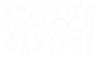 Halloween hand drawn icon silhouette set with white outline on transparent background. 