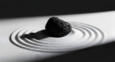 Volcanic Rock on Raked Sand Zen Pattern