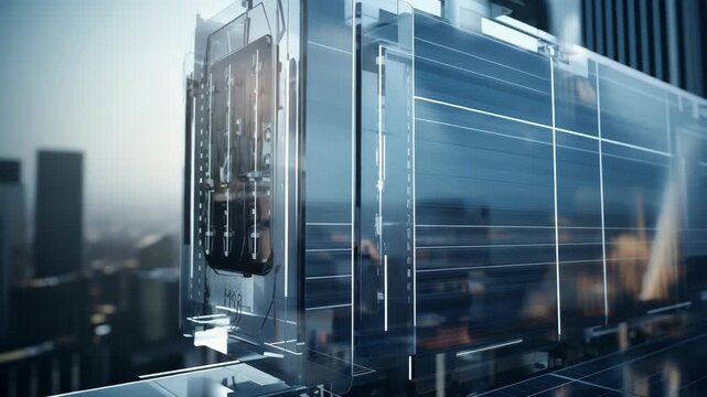 Futuristic Transparent Data Center Module in High-Tech Urban Environment