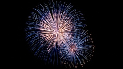 Vibrant Fireworks Exploding Against Dark Night Sky, Celebration and Festive Display, Ideal for Holiday Backgrounds