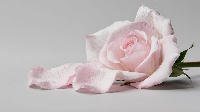 A beautiful, seamless loop of realistic pink and white rose petals falling gently. This elegant and romantic background is perfect for Mother's Day, weddings, spa, or beauty content.