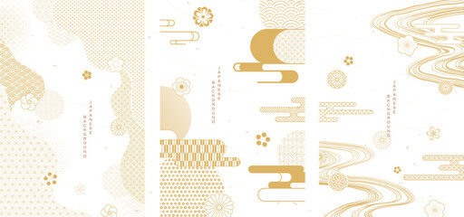 3つの和柄と抽象的な背景