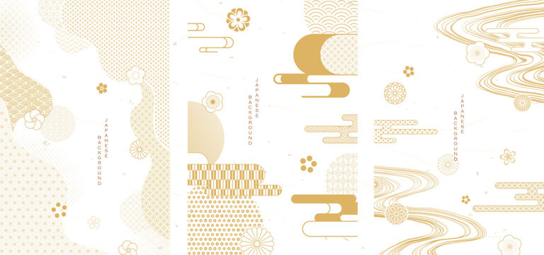 3つの和柄と抽象的な背景